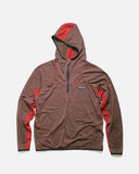 Grid Fleece Hooded Pullover in Dark Teddy and Crimson from Sexhippies blues store www.bluesstore.co