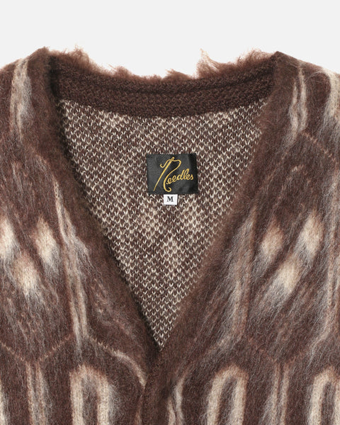 Needles V Neck Mohair Cardigan - Burgundy Geometric blues store www.bluesstore.co