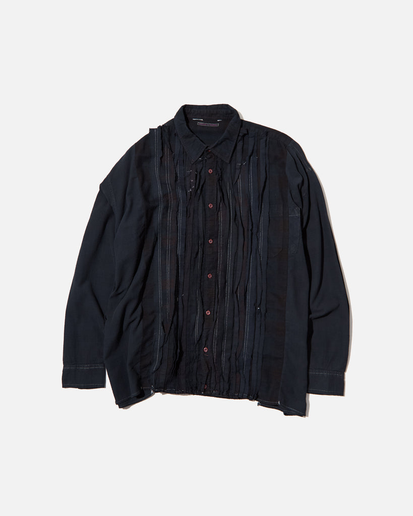 Rebuild by Needles Flannel Shirt -> Ribbon Wide Shirt / Over Dye in Black blues store www.bluesstore.co