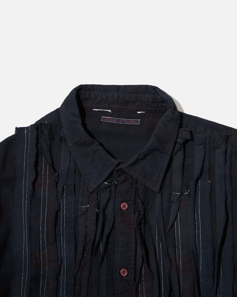 Rebuild by Needles Flannel Shirt -> Ribbon Wide Shirt / Over Dye in Black blues store www.bluesstore.co