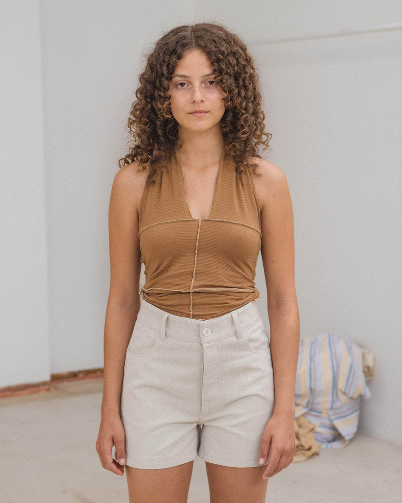 baserange Cinder Halter Top in Alamillo Brown blues store www.bluesstore.co