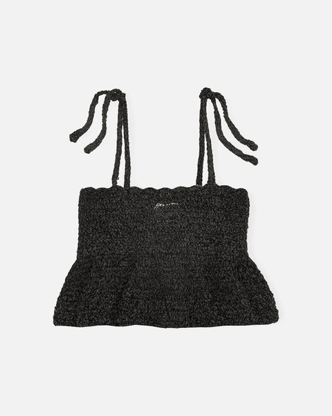 Velvet Crochet Bandeau Strap Top - Black