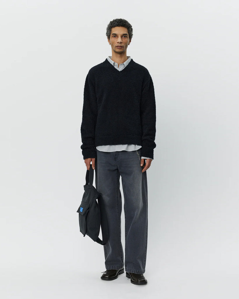 mfpen V-Neck Sweater in Furry Black blues store www.bluesstore.co