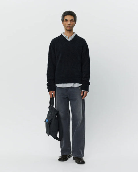 mfpen V-Neck Sweater in Furry Black blues store www.bluesstore.co