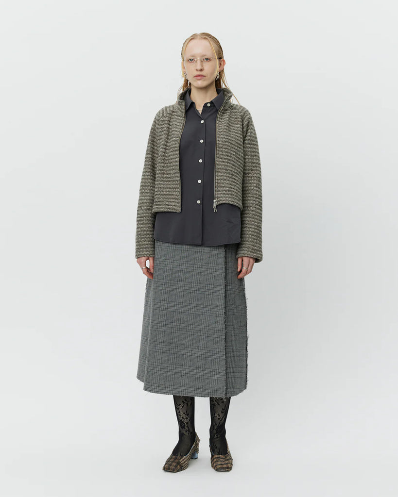 mfpen Women's Cropped Leisure Zip up in Shredded Brown Stripe blues store www.bluesstore.co