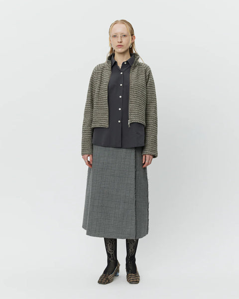 mfpen Women's Cropped Leisure Zip up in Shredded Brown Stripe blues store www.bluesstore.co