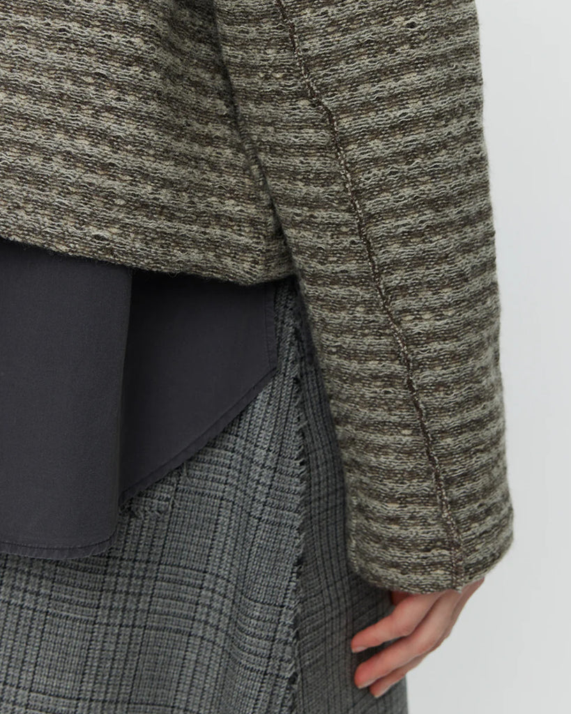 mfpen Women's Cropped Leisure Zip up in Shredded Brown Stripe blues store www.bluesstore.co