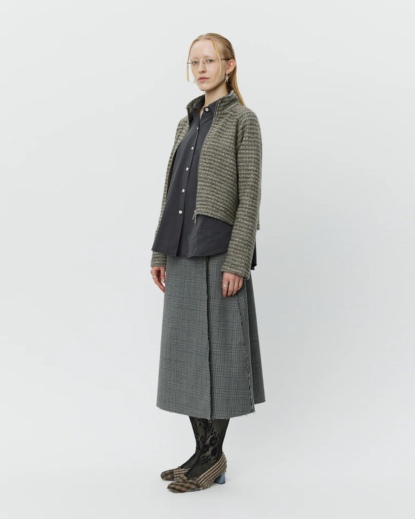 mfpen Women's Cropped Leisure Zip up in Shredded Brown Stripe blues store www.bluesstore.co