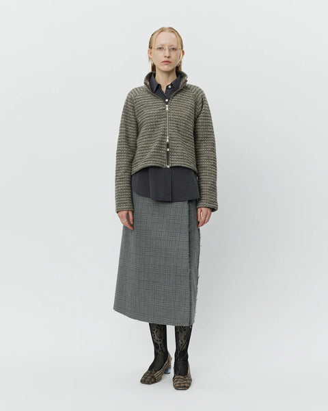 mfpen Women's Cropped Leisure Zip up in Shredded Brown Stripe blues store www.bluesstore.co