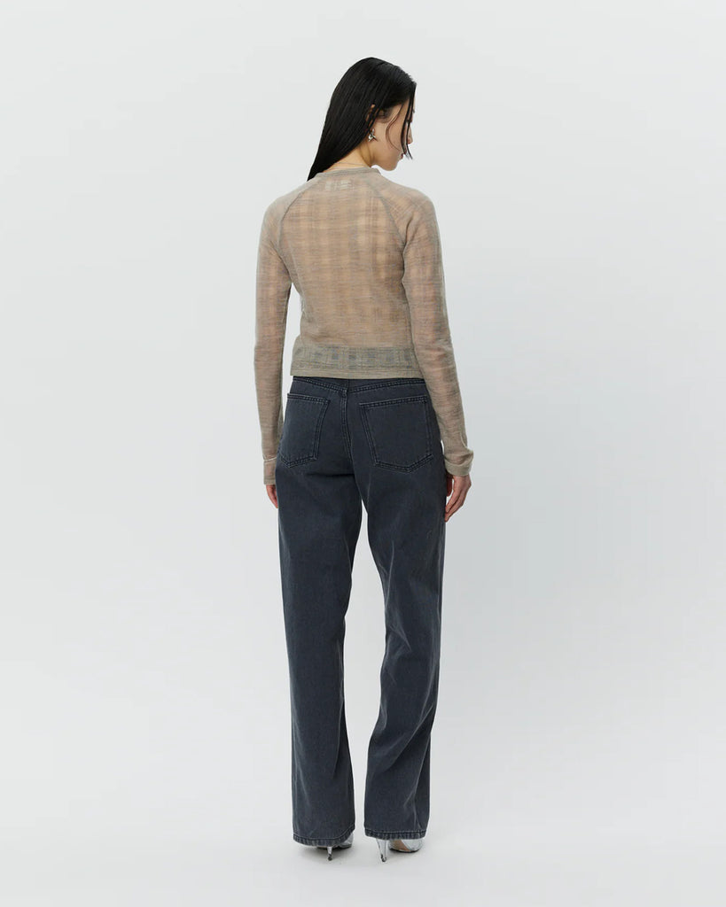 mfpen Women's Raglan LS Tee in Beige Gauze Check blues store www.bluesstore.co