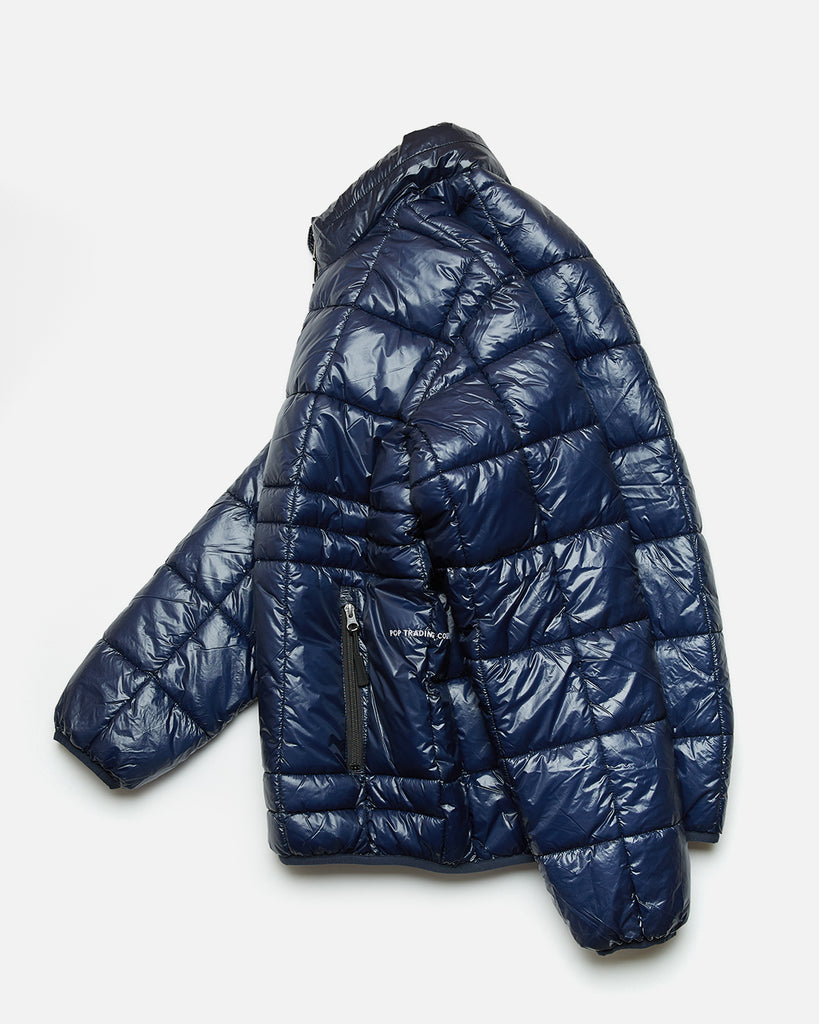 Quilted Reversible Puffer Jacket in Navy / Drizzle from the Pop Trading Company Autumn / Winter 2023 collection blues store www.bluesstore.co