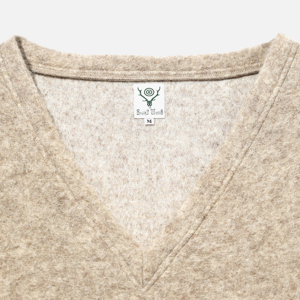 South2 West8 S.S. V Neck Shirt W/PE Boiled Jersey in beige blues store www.bluesstore.co