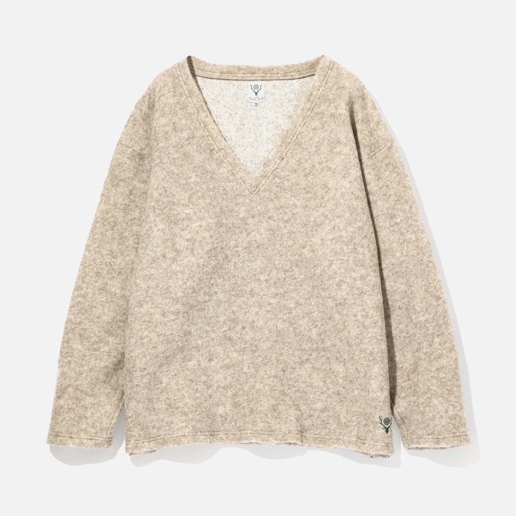 South2 West8 S.S. V Neck Shirt W/PE Boiled Jersey in beige blues store www.bluesstore.co