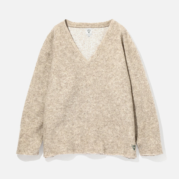 South2 West8 S.S. V Neck Shirt W/PE Boiled Jersey in beige blues store www.bluesstore.co