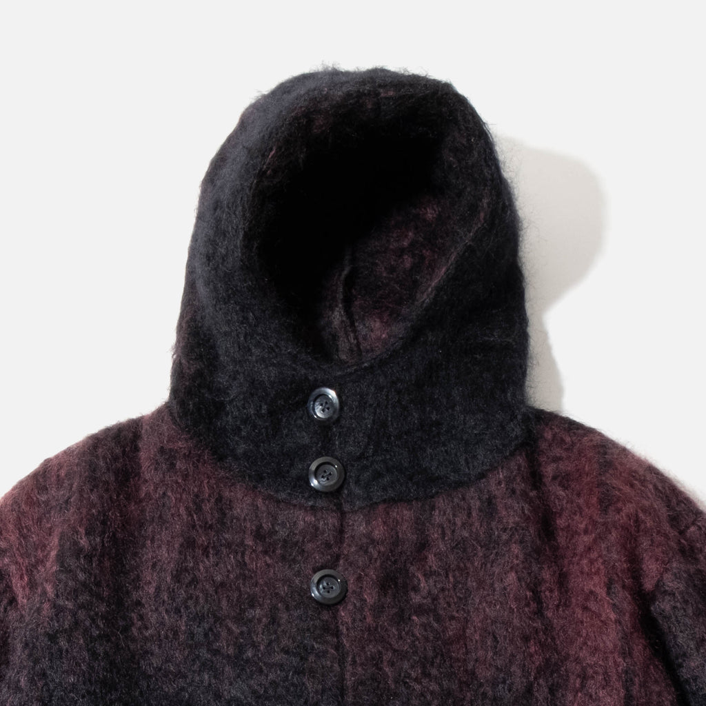 Needles Plaid Mohair Shaggy Hooded Big Coat in Navy / Bordeaux blues store www.bluesstore.co