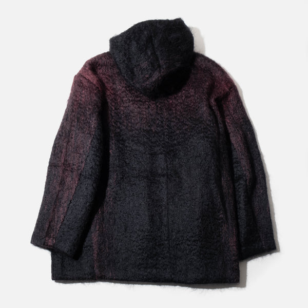 Needles Plaid Mohair Shaggy Hooded Big Coat in Navy / Bordeaux blues store www.bluesstore.co
