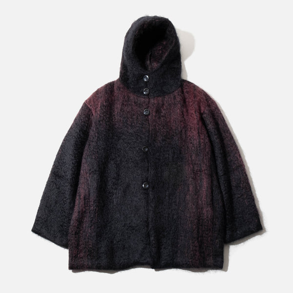 Needles Plaid Mohair Shaggy Hooded Big Coat in Navy / Bordeaux blues store www.bluesstore.co