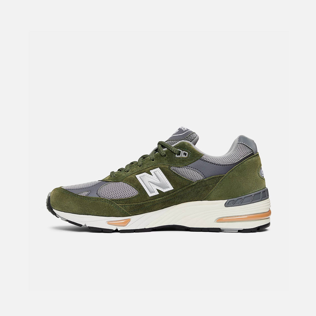 Green with Grey & Tan M991GGT Made in UK New Balance trainer blues store www.bluesstore.co