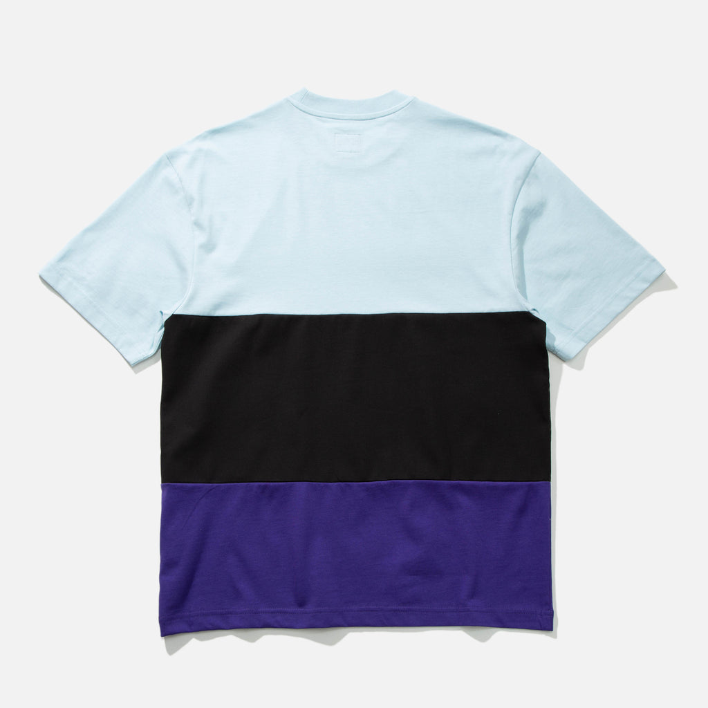 Cut & sew t-shirt in light blue, black and purple from The Trilogy Tapes blues store www.bluesstore.co