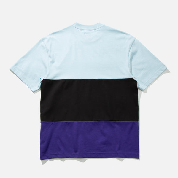 Cut & sew t-shirt in light blue, black and purple from The Trilogy Tapes blues store www.bluesstore.co